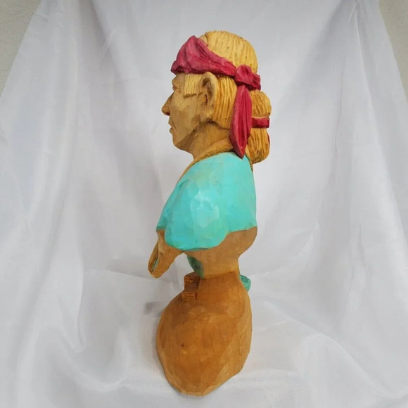 Handcrafted Wood Native American Indian Bust Southwestern Wooden 11 Inches - Picture 10 of 16